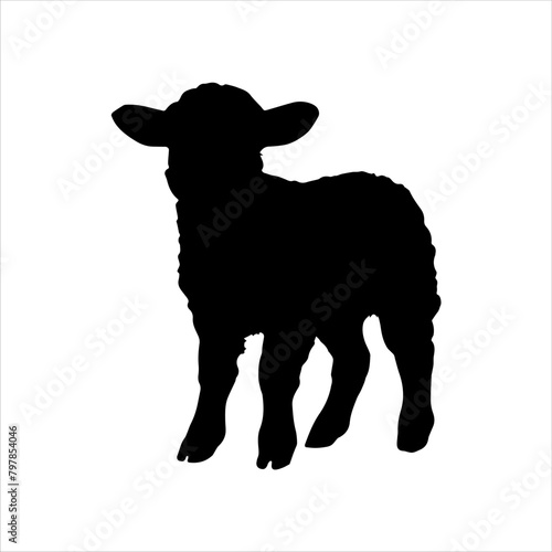 Cute baby lamb silhouette icon logo vector illustration isolated on white background