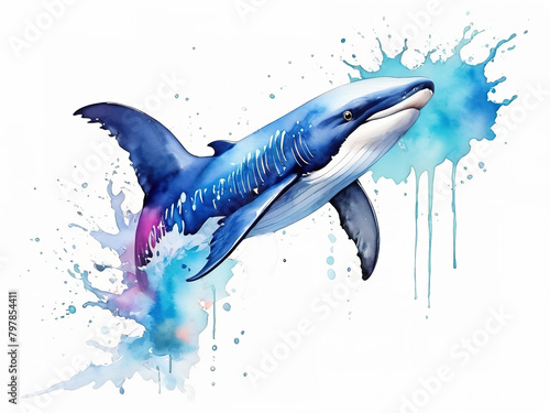 whale splash watercolor isolated background