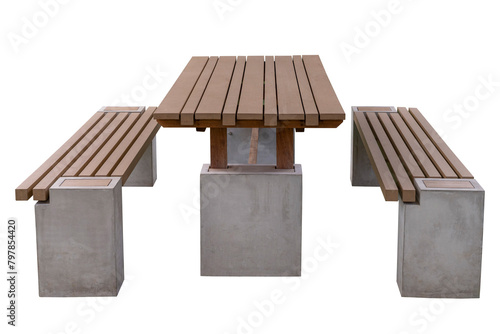 Garden table set with benches made of wood and concrete