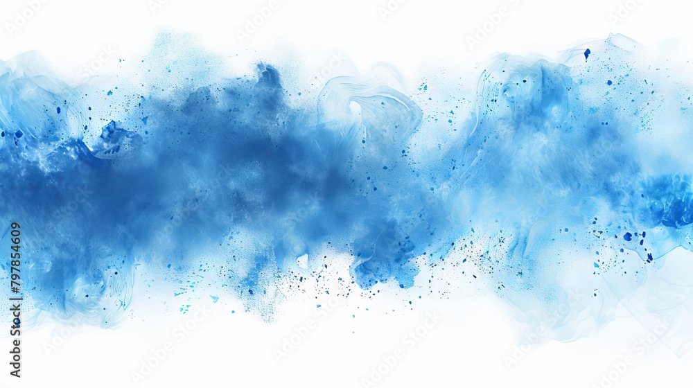 Blurred and grainy blue watercolor background with abstract light sky. Blue powder explosion on a white background. Classic brush painted blue sky. Blurred and grainy blue watercolor background with abstract light sky. Blue powder explosion on a white background. Classic brush painted blue sky.