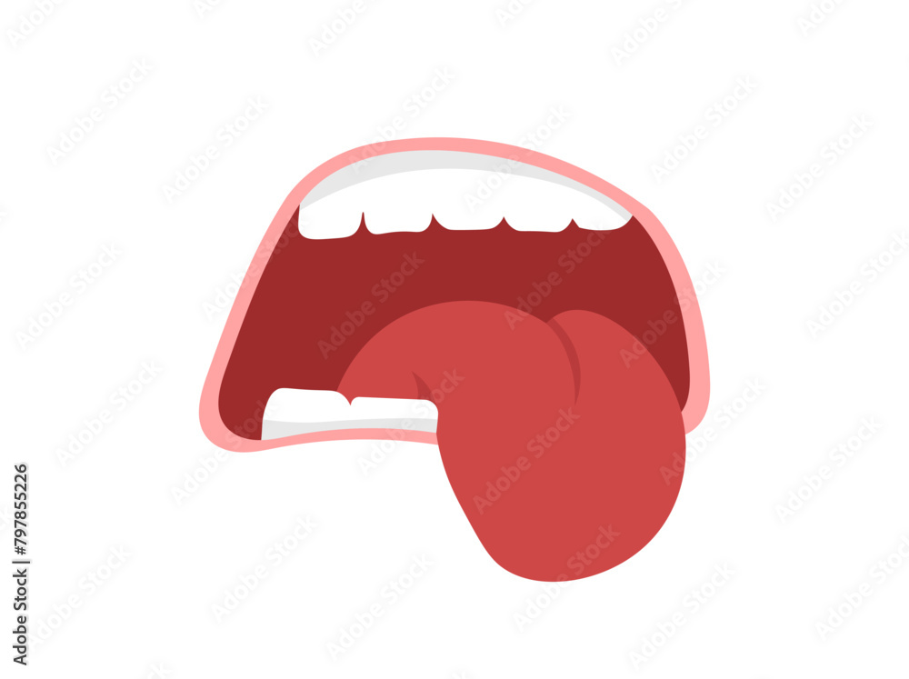 Fototapeta premium PNG, Smile with teeth, tongue sticking out, surprised. Funny cartoon mouths set with different expressions. Various open mouth options with lips, tongue and teeth. Cartoon vector illustration