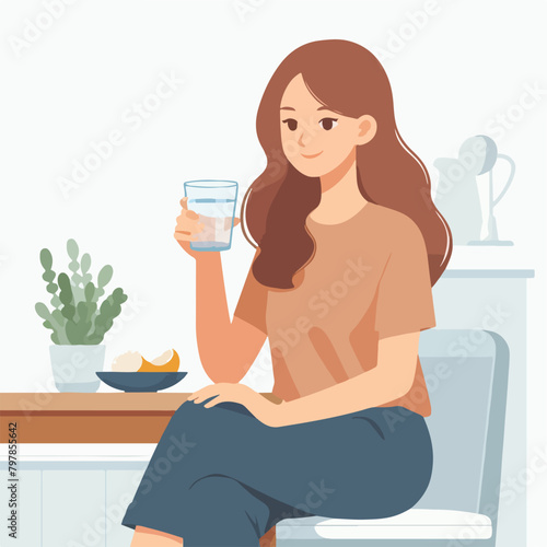 Vector of a woman drinking from a bottle or glass