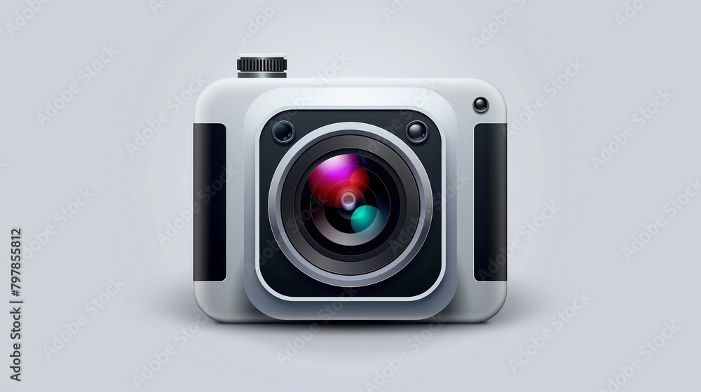 Camera icon for apps and websites. It shows a digital camera lens with a flash in a 3D square. Camera icon for apps and websites. It shows a digital camera lens with a flash in a 3D square.