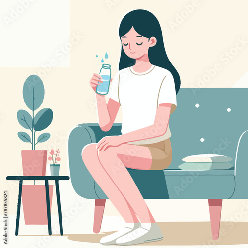 Vector of a woman drinking from a bottle or glass