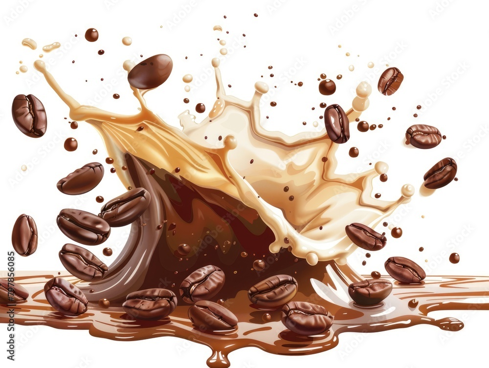 Coffee beans and coffee splashes Coffee beans and coffee splashes