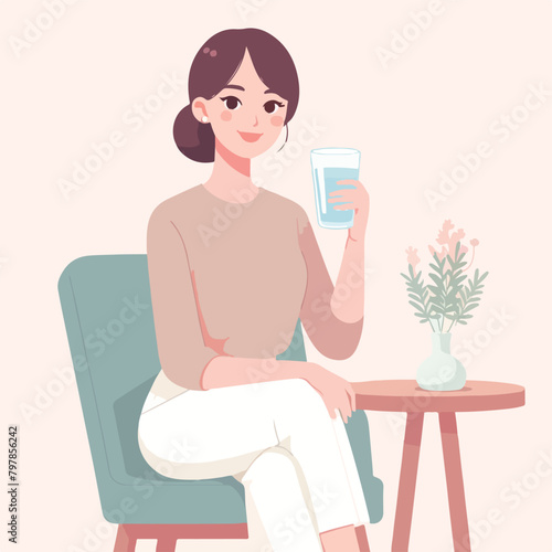 Vector of a woman drinking from a bottle or glass