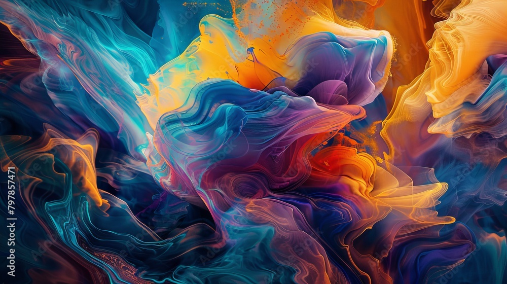Colorful paints dance gracefully, swirling and blending into each other, creating a stunning visual symphony. Colorful paints dance gracefully, swirling and blending into each other, creating a stunning visual symphony.