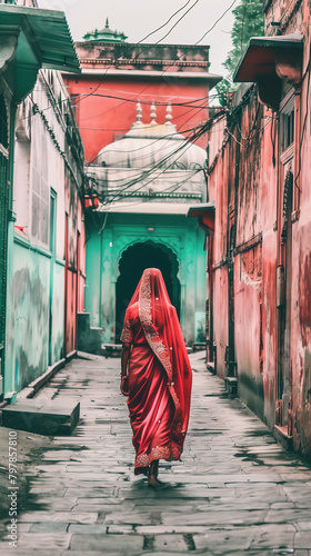 Modern Indian woman connected to a world of opportunity. A vibrant portrait showcasing the rise of mobile technology in India. A splash of color. A world of connection in her hand.