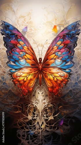 A highly detailed painting of a butterfly with vibrant colors.