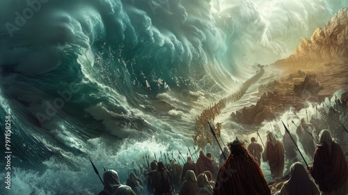 The parting of the red sea. an incredible miracle as israelites escape pharaohs pursuit photo