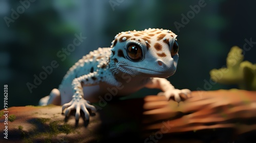 leopard gecko on a log in the garden  3d render