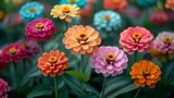 A field of colorful zinnias in bloom