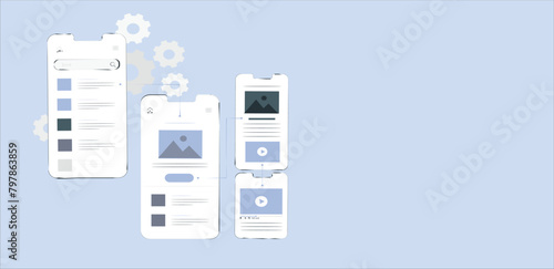 Smart mobile unique design kit. UI, UX template set. GUI for responsive mobile application. DESIGNING MOBILE INTERFACES. 284 photo