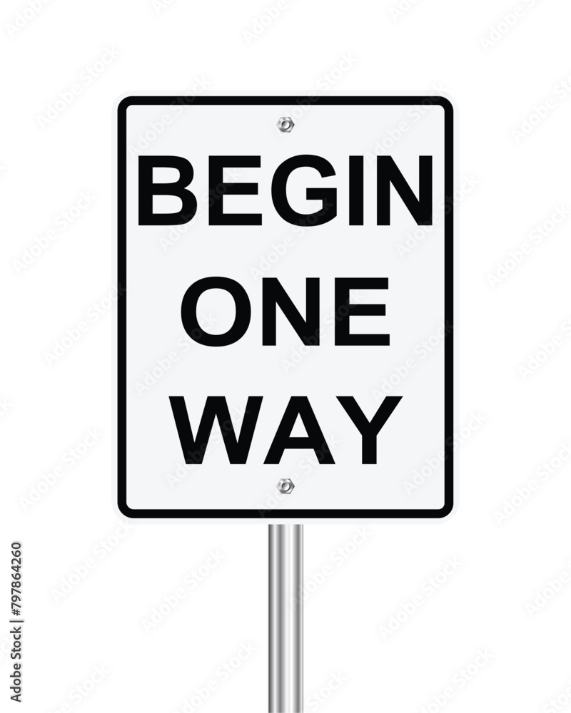 Traffic road sign Begin one way on white background Traffic road sign Begin one way on white background