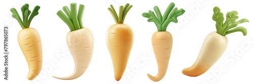 PNG parsnip 3d icons and objects collection, in cartoon style minimal on transparent, white background, isolate photo