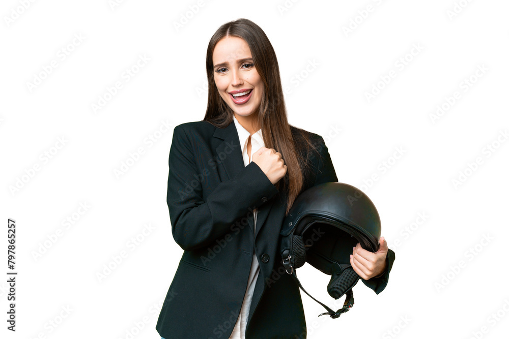 Young Asian woman with a motorcycle helmet over isolated chroma key background celebrating a victory Young Asian woman with a motorcycle helmet over isolated chroma key background celebrating a victory