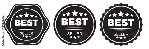 Best seller sticker label set with gold medal and red ribbon isolated fit for mark best seller product, book cover label. 