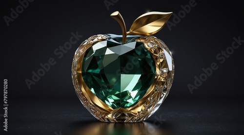 crystal apple with a leaf on top of it  gems and diamond