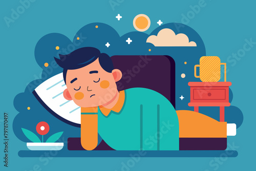 adult man upset because he caught a cold lying on a bed in the evening in his bedroom. Flu fever and other spreading diseases