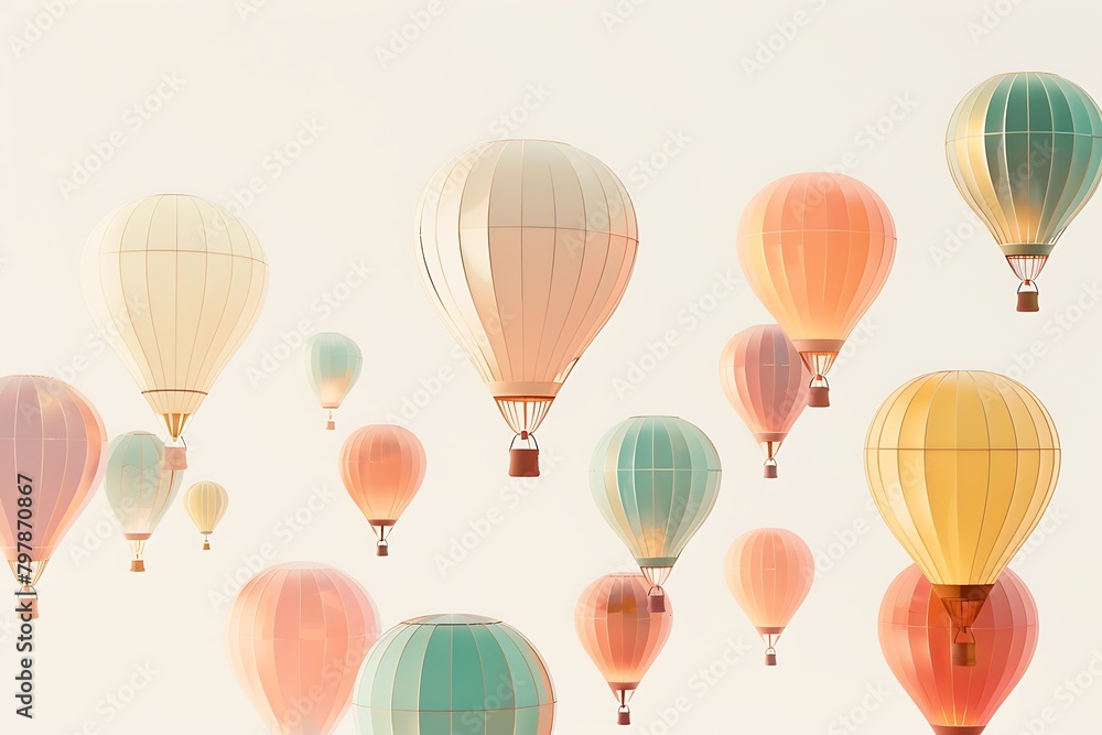 A collection of floating hot air balloons in various sizes and light shades, creating a dreamy and uplifting vector illustration.