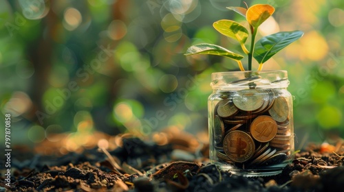 Investment and save money for prepare in the future concept plant growing out of coins