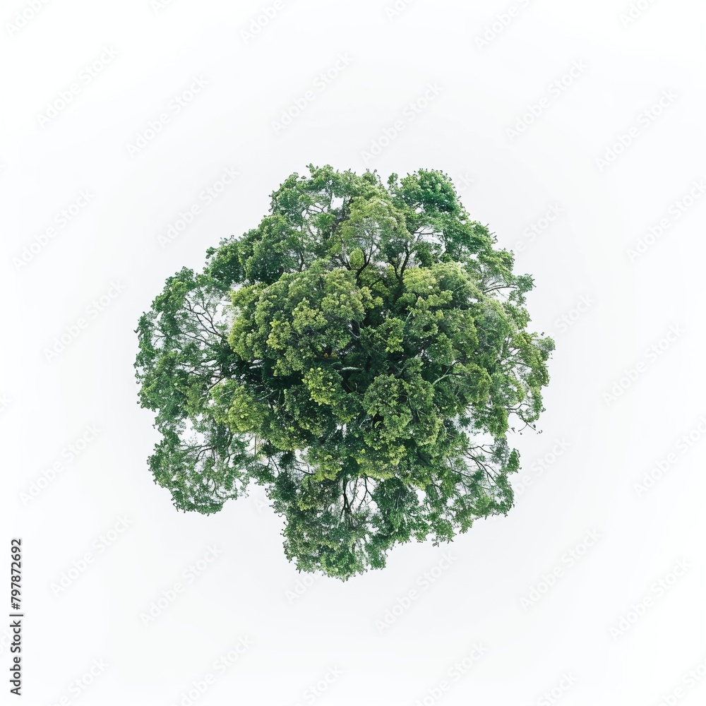 Fototapeta premium topview tree on white plain background isolate aerial view big tree on white floor with clean shadow