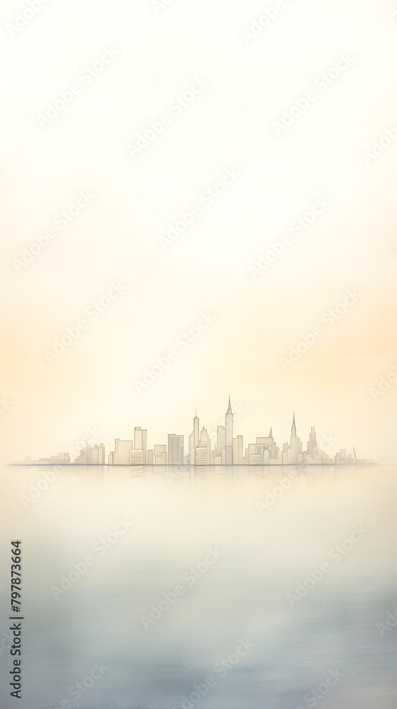 Dreamlike Cityscape Shrouded in Misty Dawn Haze Rendered in Watercolor and Pen