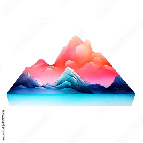 Majestic Mountain Range Watercolor Painting Highlighting Subtle Gradients and Rugged Peaks photo