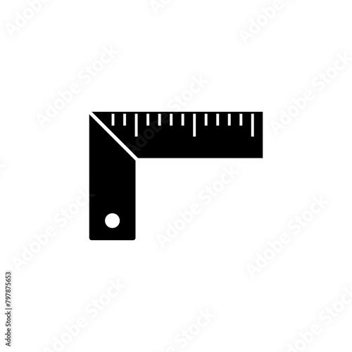 A simple black and white icon depicting a tool for measuring and marking angles, such as a carpenters square or protractor. Vector icon for website design, logo, app, ui.