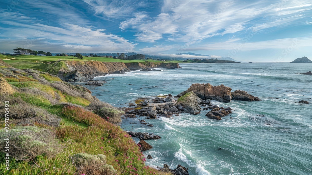 Obraz premium Cliffs by the seaside, grasslands