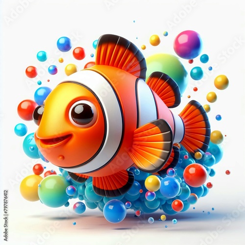 3d fish  mascot  clown fish  marine theme  series of images