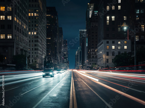Vehículos en movimiento de noche en la ciudad