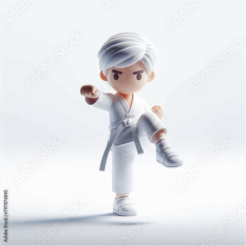 3d illustration of boy in kimono with belt training karate and taekwondo