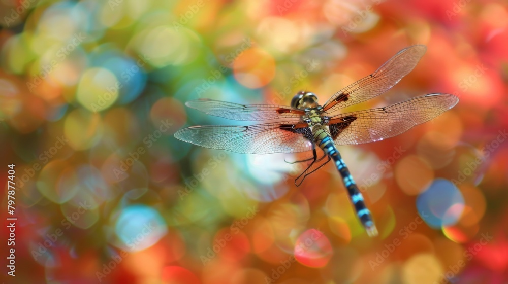 A dragonfly captured in flight against a backdrop of colorful autumn leaves, symbolizing the fleeting beauty of the changing seasons. A dragonfly captured in flight against a backdrop of colorful autumn leaves, symbolizing the fleeting beauty of the changing seasons.