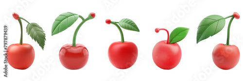 PNG acerola cherry 3d icons and objects collection  in cartoon style minimal on transparent  white background  isolate