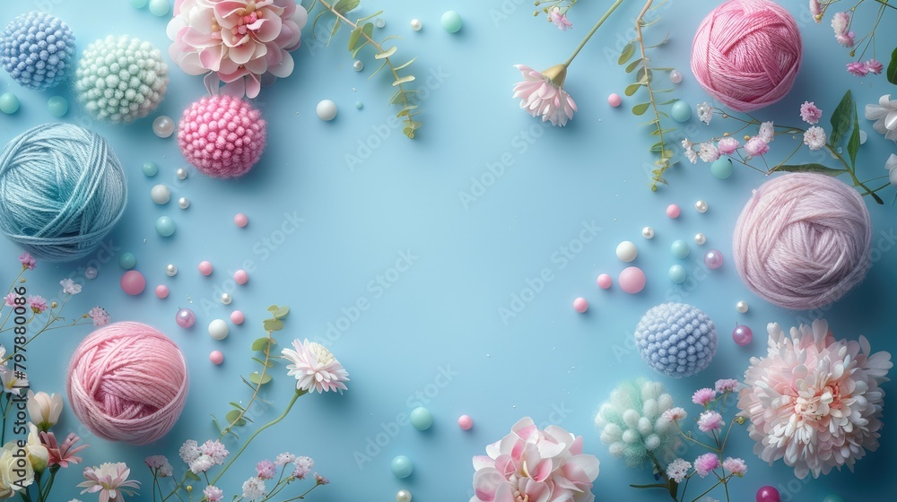 Pink and blue yarn balls with buttons Pink and blue yarn balls with buttons