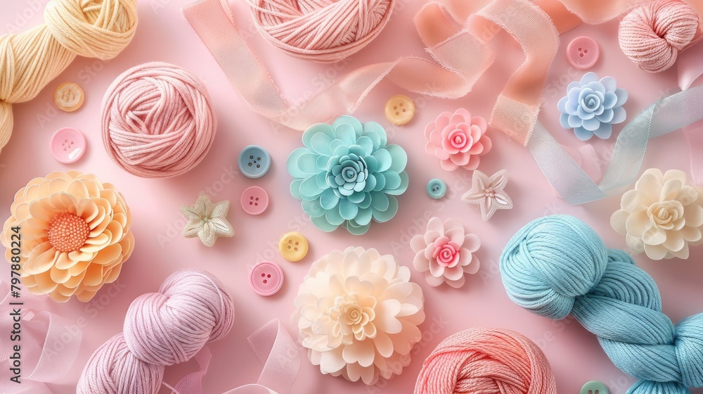 Pink and blue yarn balls with buttons Pink and blue yarn balls with buttons