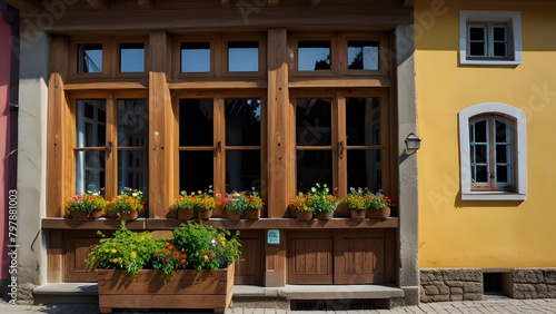 old house with windows  old house with flowers  flowers  old house landscape  old house wallpapers  flowers in the front of window  old window  old architecture  European architecture  European