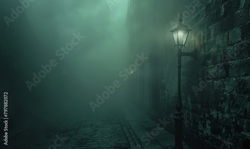 A lone streetlamp in a misty alley  Generative AI