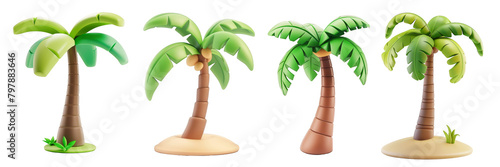 PNG palm tree 3d icons and objects collection, in cartoon style minimal on transparent, white background, isolate