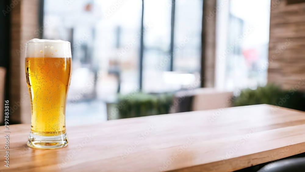 グラスビールと明るい店内 グラスビールと明るい店内