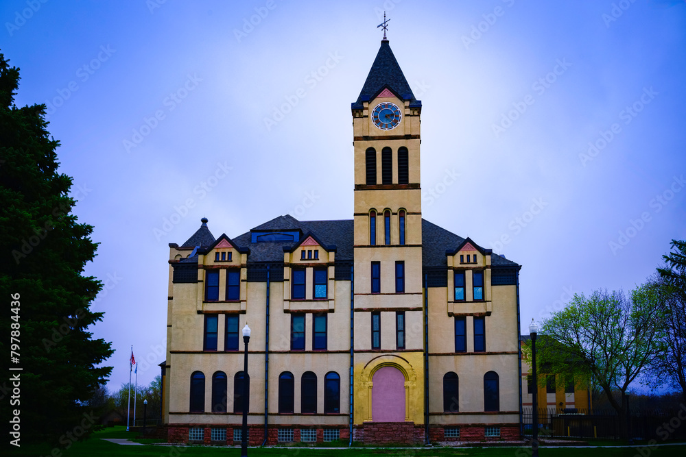 Lincoln County Historic Landmark Architecture, Court House and Government Complex, built in 1875 and renovated in 1899 and 2008 at the center of Canton, in South Dakota