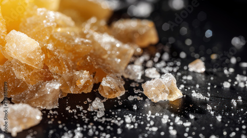 Yellow crystals of MDMA on black surface