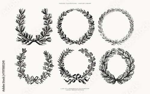 Botanical Laurel Wreath - Vintage Hand-Drawn Design Assets