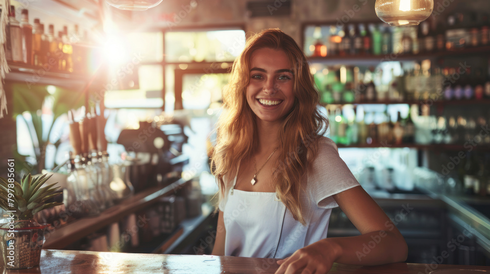 Young smiling female bartender