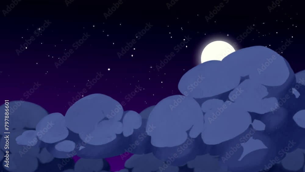 Outside of an airplane window, passing clouds, flying in the dark starry night_ cartoon painting illustration animated loop background Outside of an airplane window, passing clouds, flying in the dark starry night_ cartoon painting illustration animated loop background
