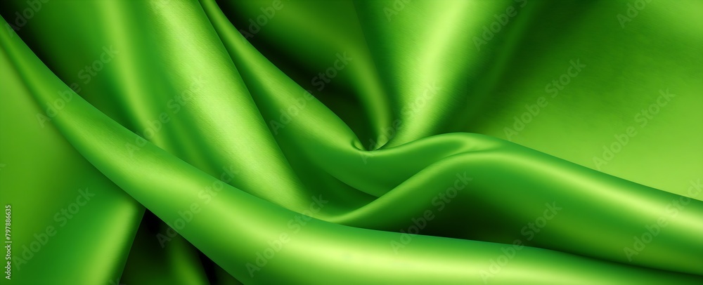 Green silk drapery background. Smooth and soft texture with flowing waves and elegant curves. Green silk drapery background. Smooth and soft texture with flowing waves and elegant curves.