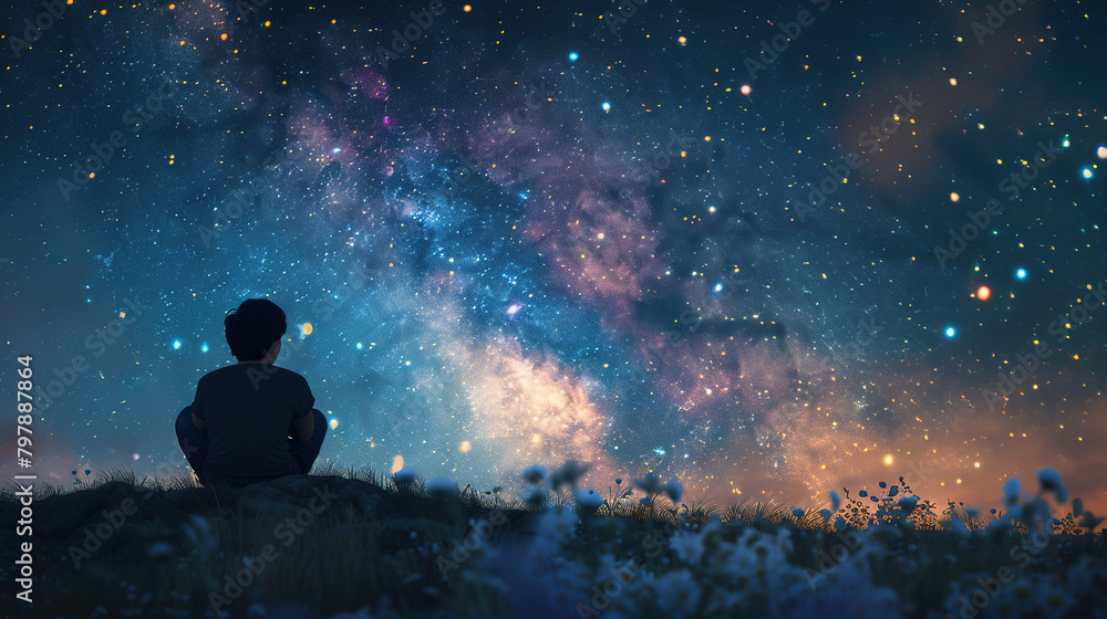 Sitting and looking at the sky full of stars There are no clouds covering it. See the Milky Way. Sitting and looking at the sky full of stars There are no clouds covering it. See the Milky Way.