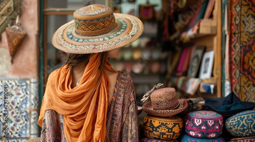 A cultural exploration tour in Morocco, integrating bohostyle attire and accessories with traditional elements photo