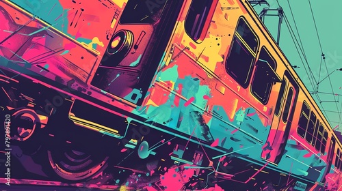 a versatile illustration of a fantastic trip with intercity Gratfity style, bold colours photo